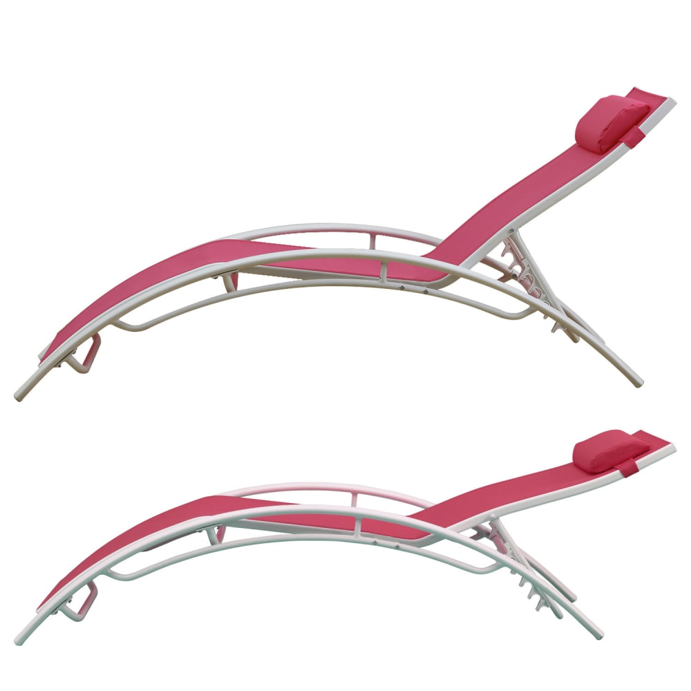 Lot de 2 transat en textilène fuchsia et structure blanche - Maisons du Monde