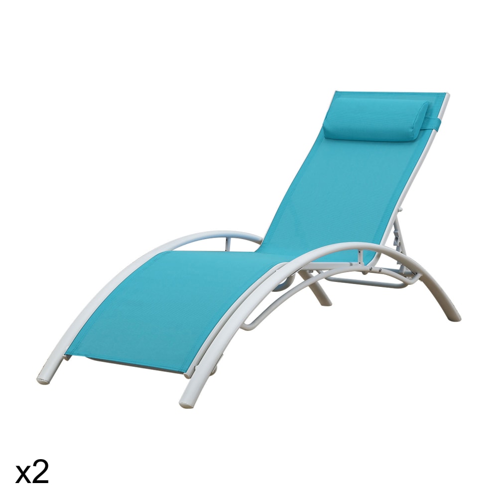 Lot de 2 transat en textilène bleu et structure blanche