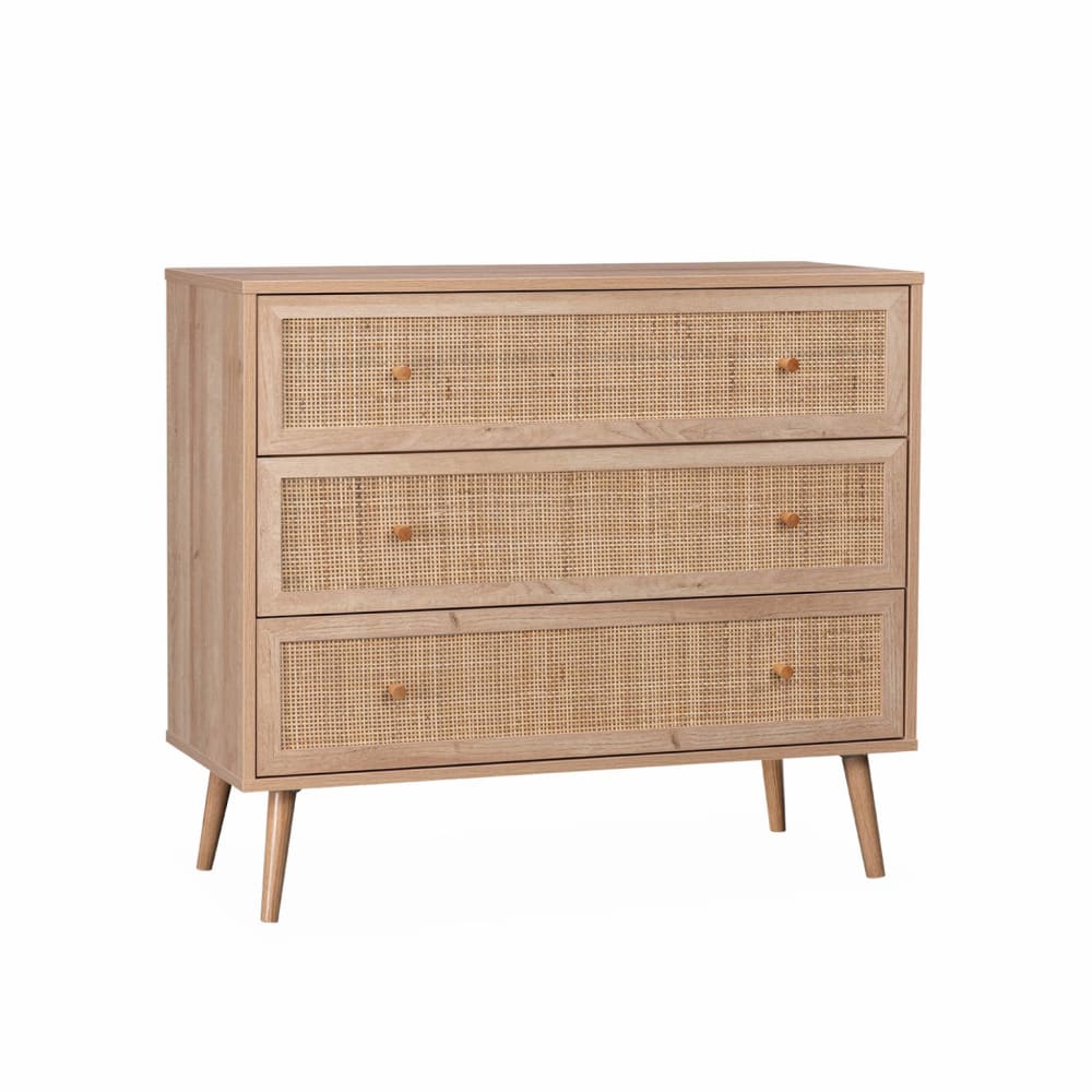 Commode en décor bois et cannage