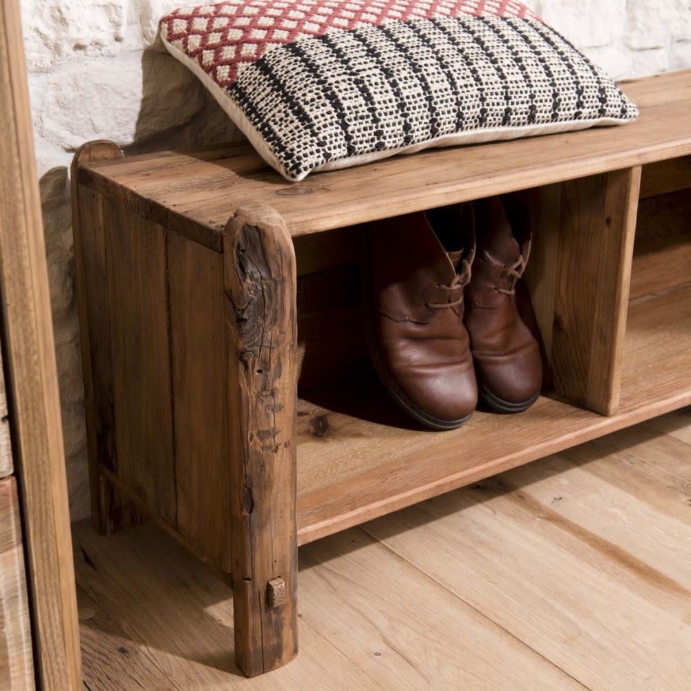Meuble à chaussures 2 niches en pin recyclé — vue 4