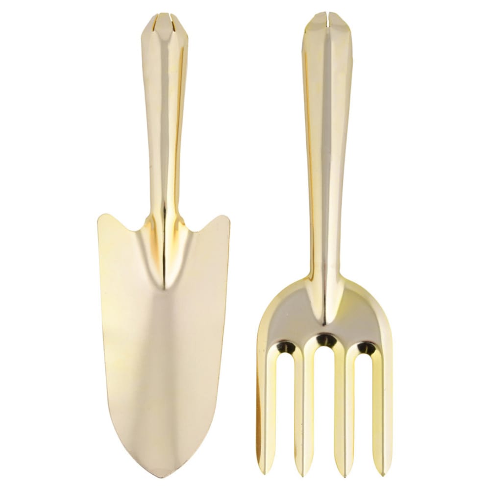 Kit 2 outils jardin dorés acier or