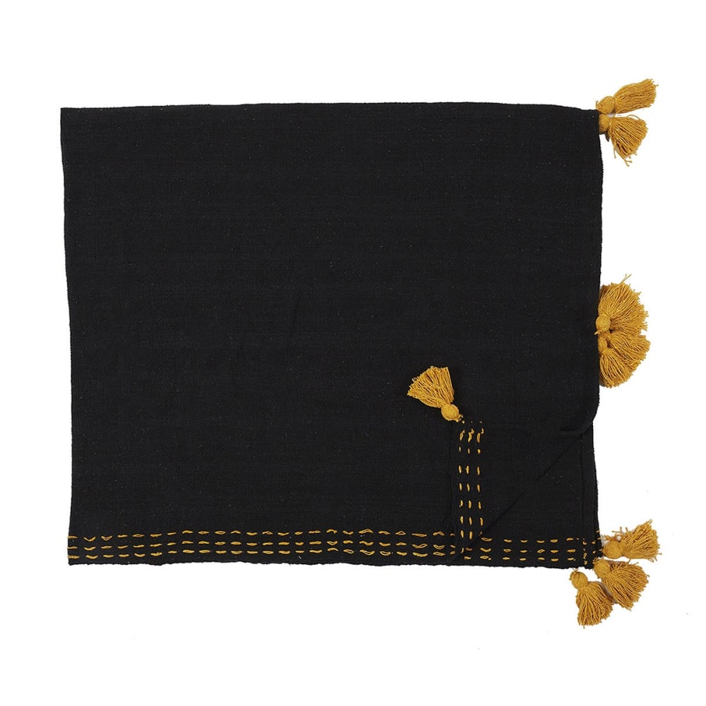 Jeté de canapé surpiqué pompons noir 130x150cm - Maisons du Monde