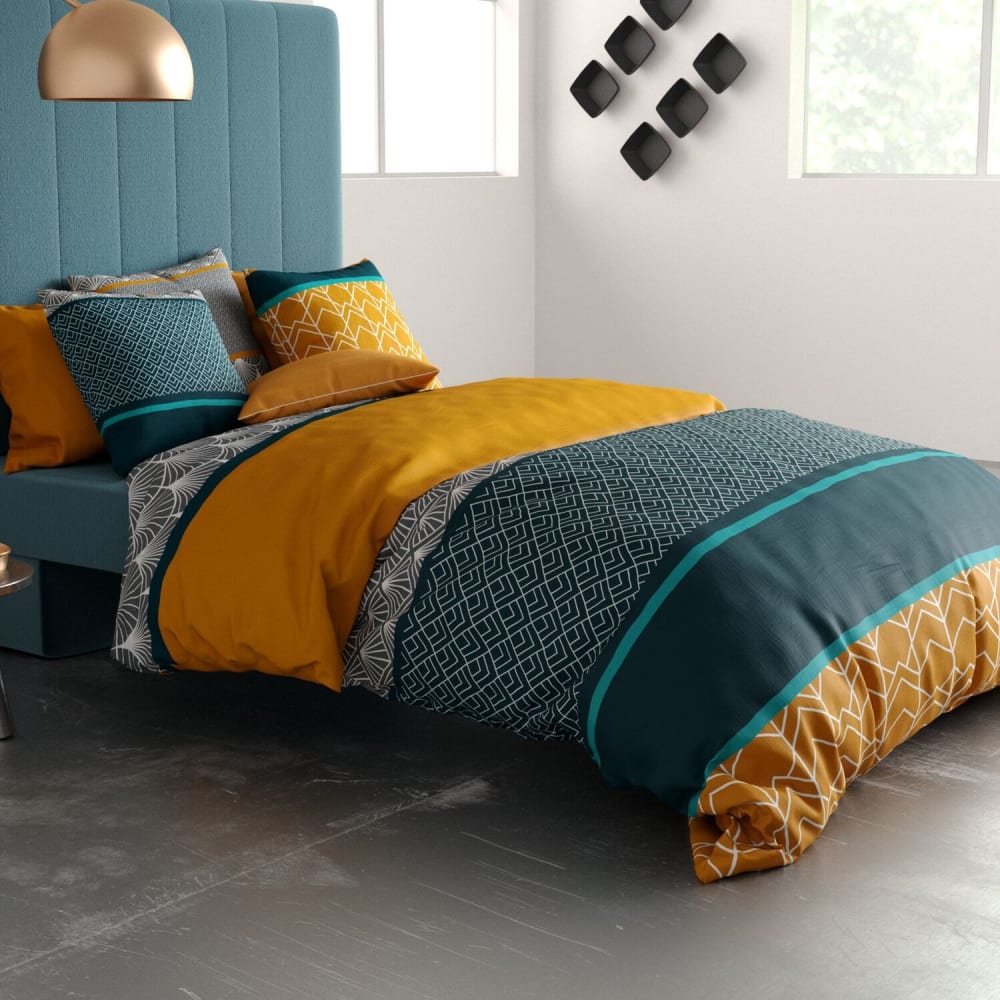 Parure housse de couette coton imprimée + 2 taies 240x220 cm