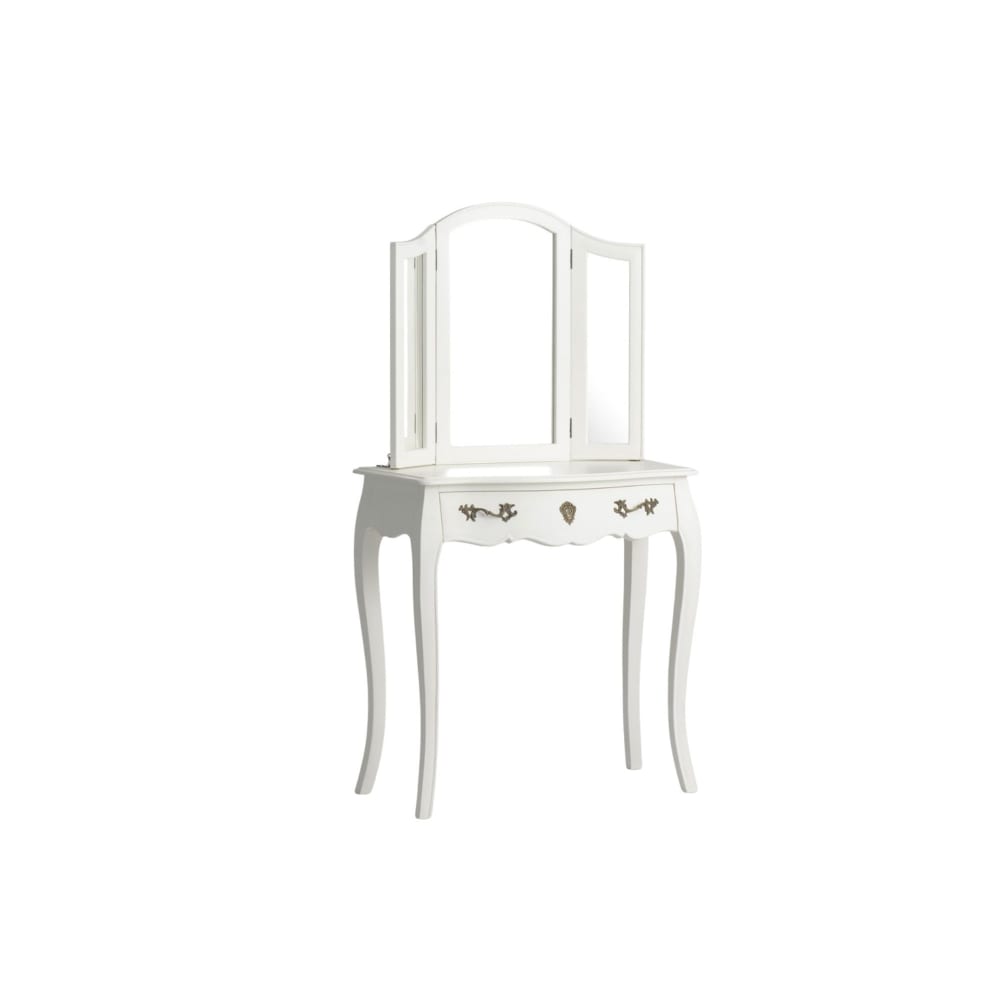 Coiffeuse baroque en bois 1 tiroir et miroir pliable en 3 parties