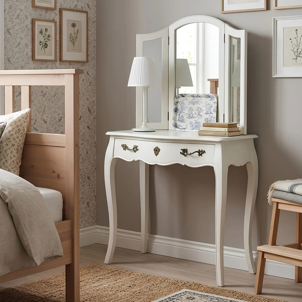 Coiffeuse baroque en bois 1 tiroir et miroir pliable en 3 parties - Maisons du Monde
