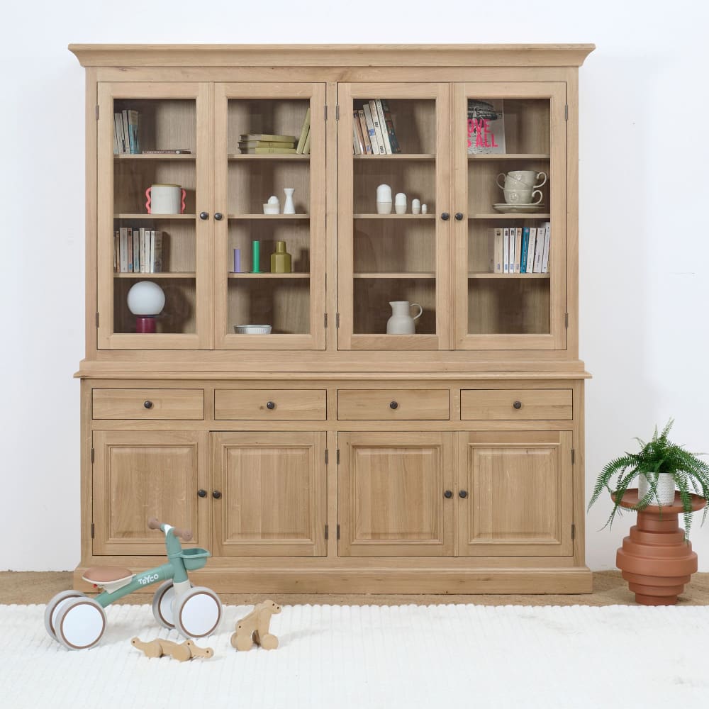 Buffet vaisselier en chêne 4 portes vitrées 4 tiroirs 4 portes bois