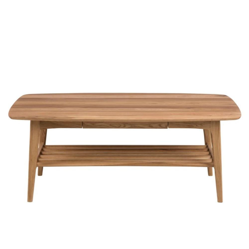 Table basse scandinave rectangulaire en bois massif avec rangement
