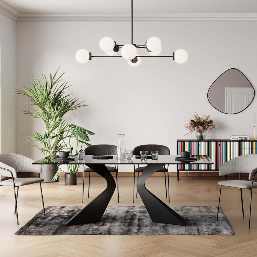 Mesa de comedor para 8 personas de cristal y acero negro L200 - Maisons du Monde