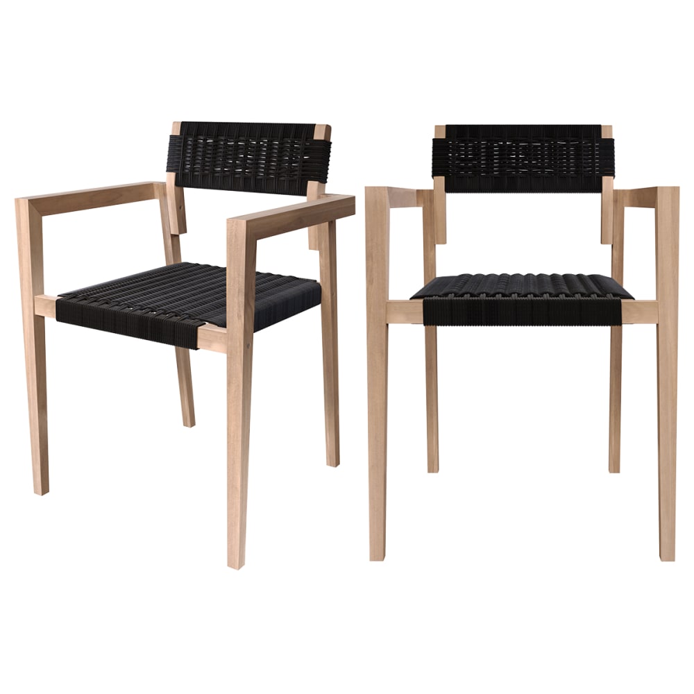 Lot de 2 chaises de jardin empilables en teck et corde tressée