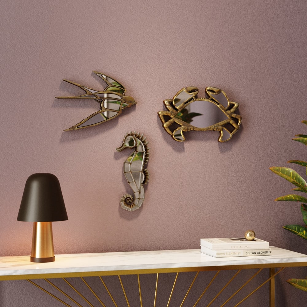Déco murale hirondelle dorée en verre miroir 31x39 - Maisons du Monde