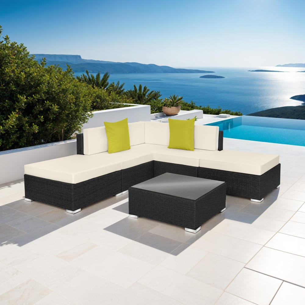 Canapé de jardin lounge en résine tressée avec cadre en aluminium noir