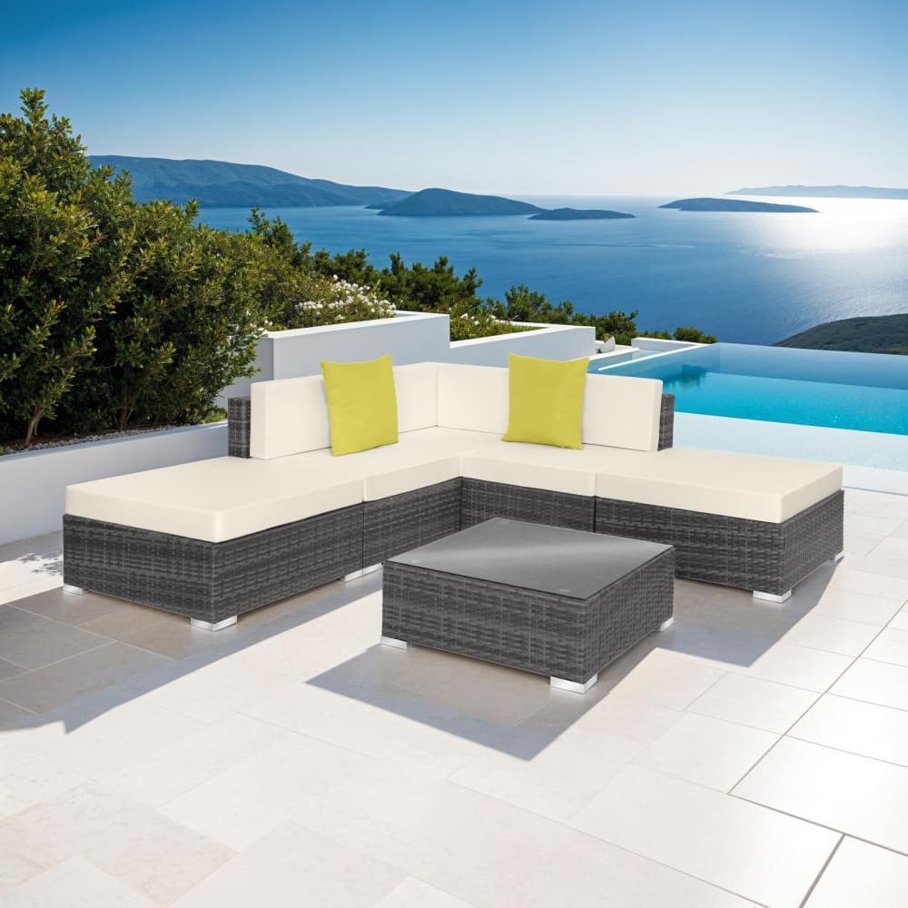 Canapé de jardin lounge en résine tressée avec cadre en aluminium gris