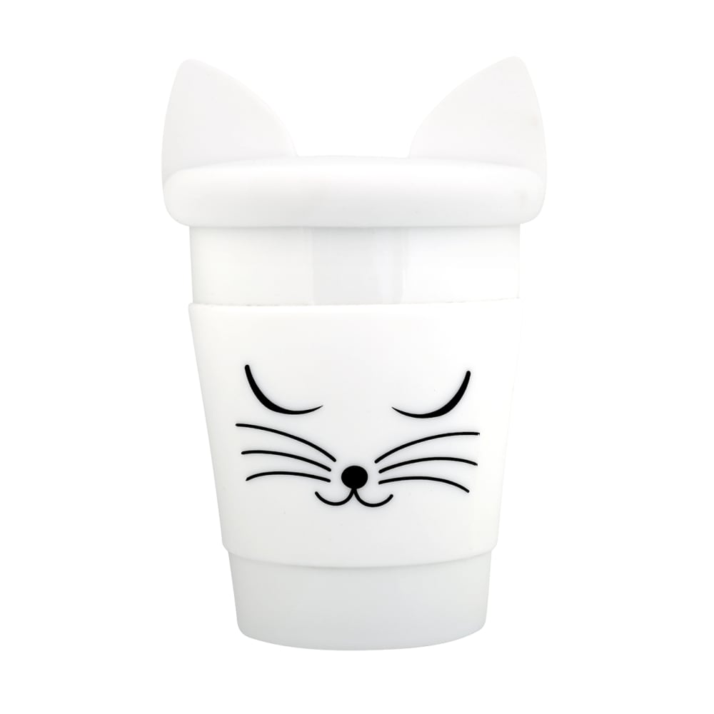 Mug et couvercle  chat blanc porcelaine de chine 10 x  9,5  x  14,5 cm
