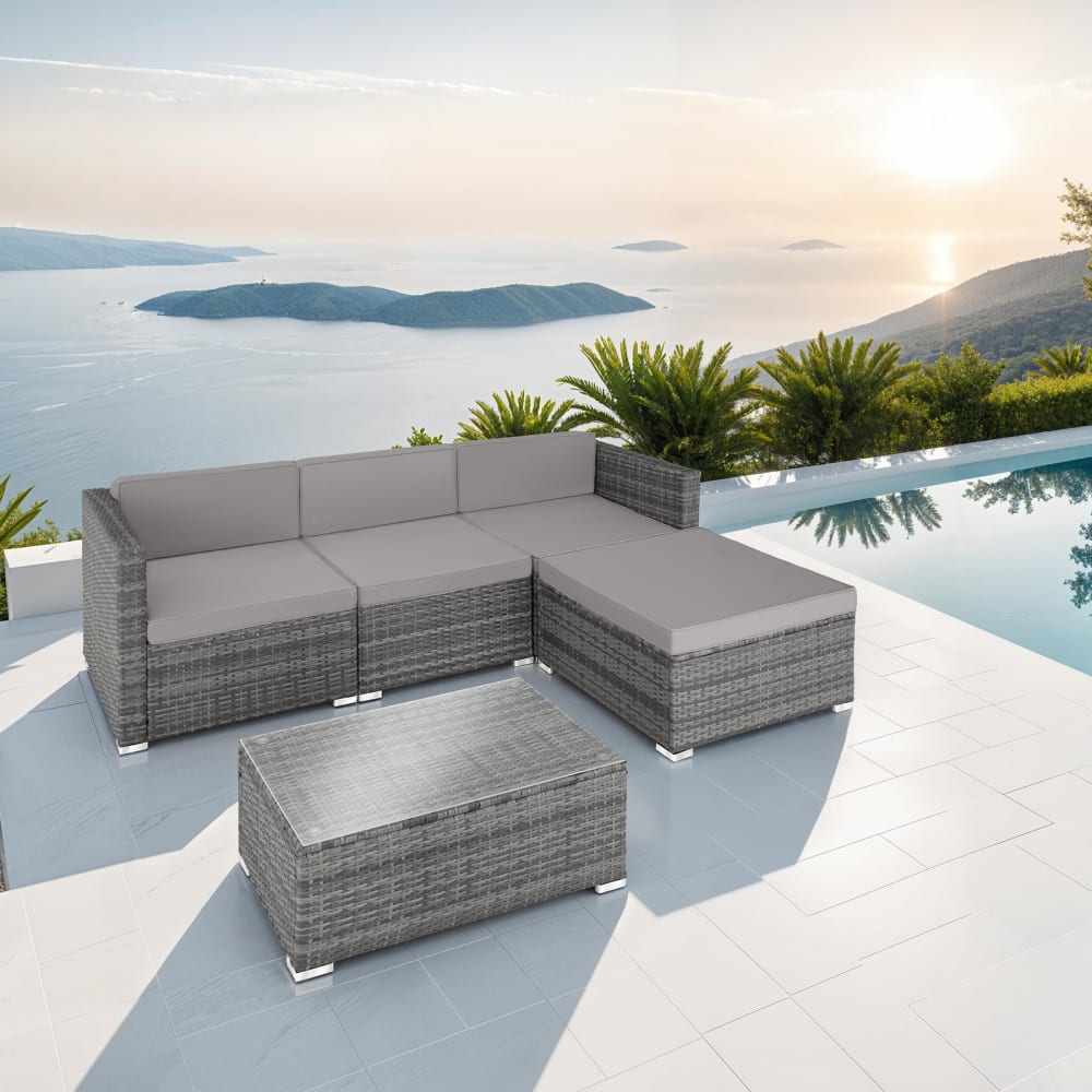 Divano da giardino in rattan per 3-4 persone grigio - Tectake
