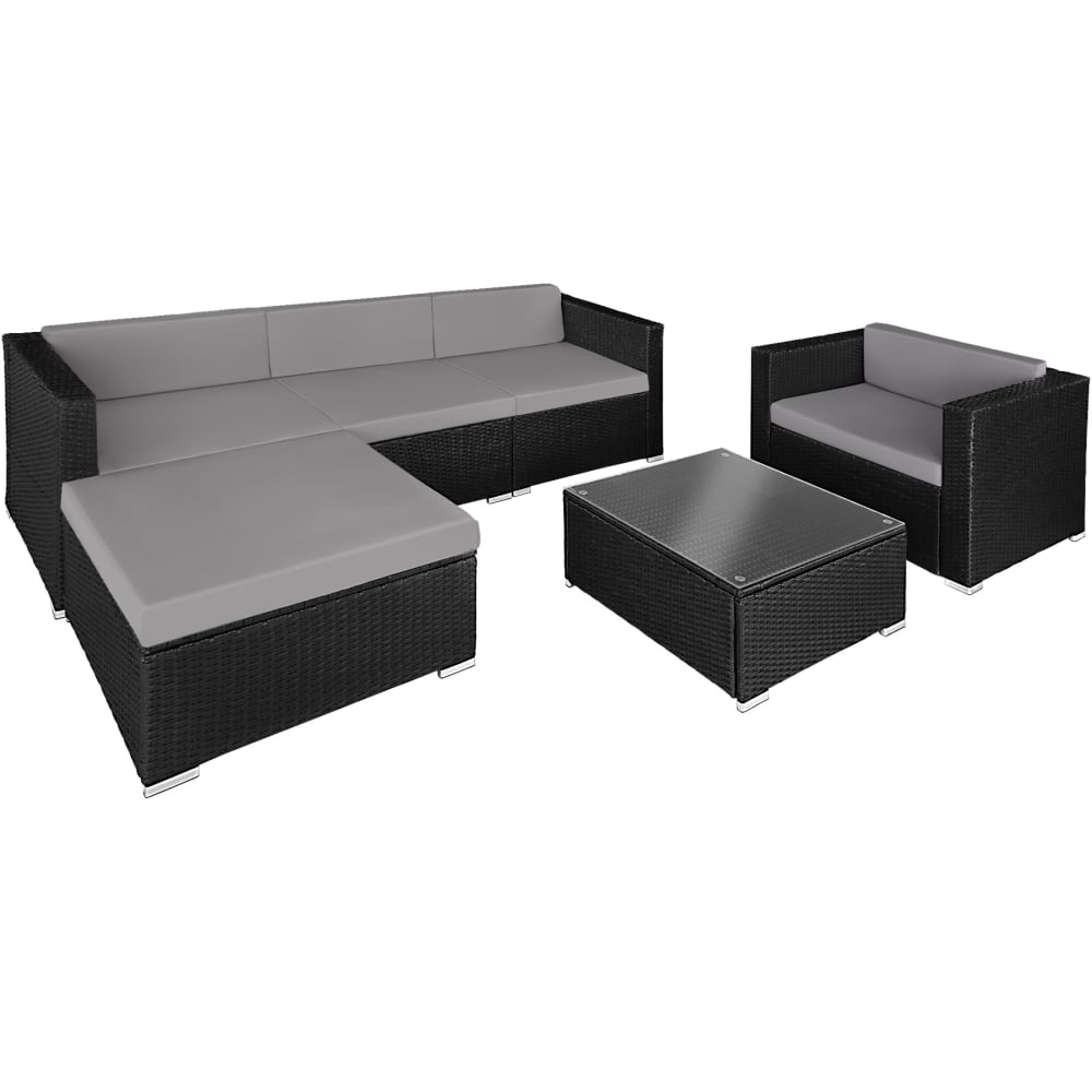 Canapé de jardin Lounge en rotin Pour 4 à 5 personnes noir/gris