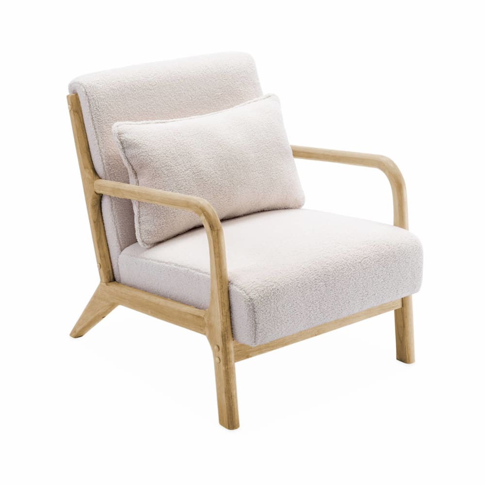 Cremefarbener Sessel aus Holz und Stoff - Maisons Du Monde