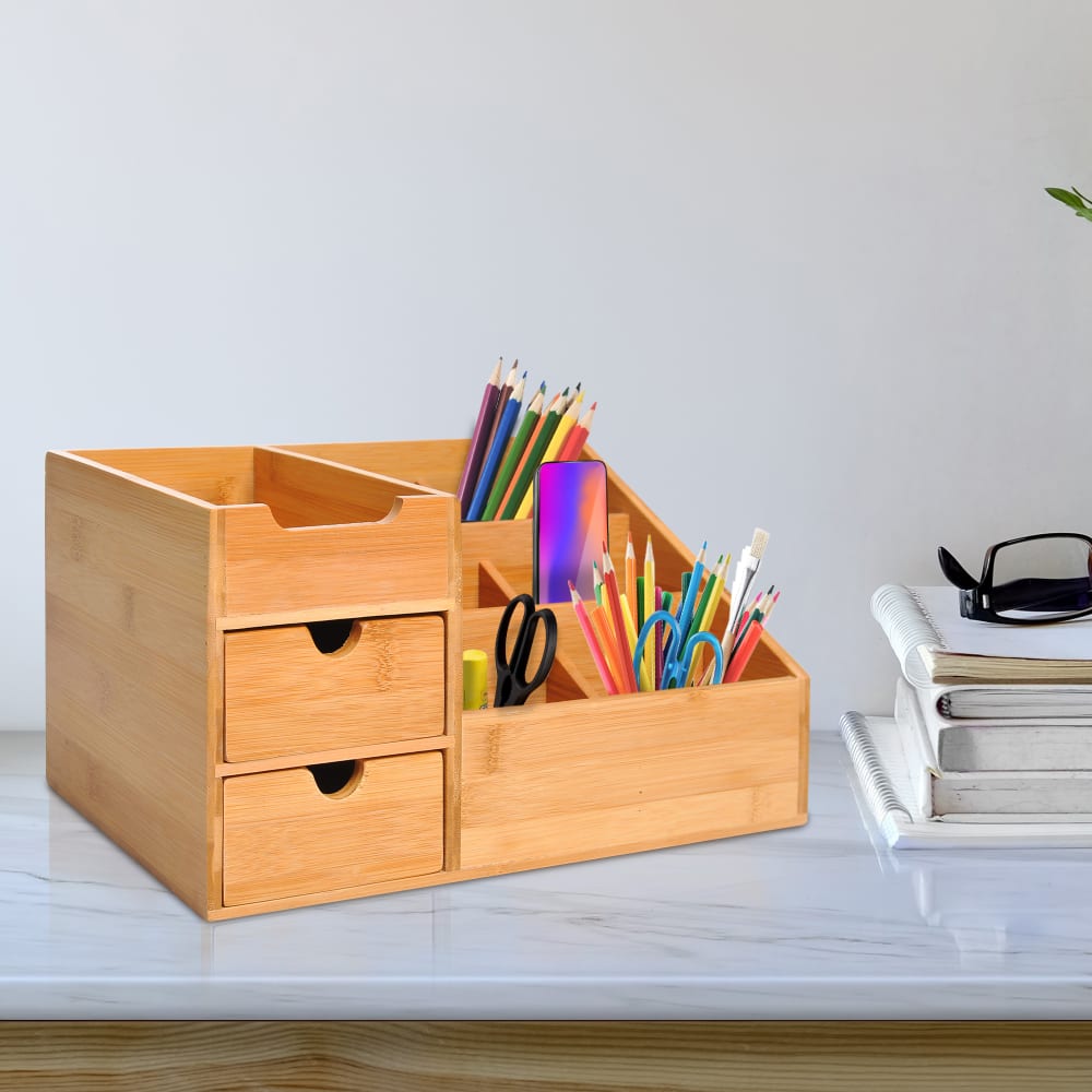 Organizador escritorio bambú 33x20,5x15,5cm bambú natural - Maisons du Monde