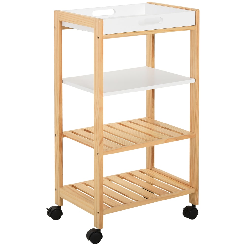 Carrito de cocina 40x30x76 cm blanco, madera natural