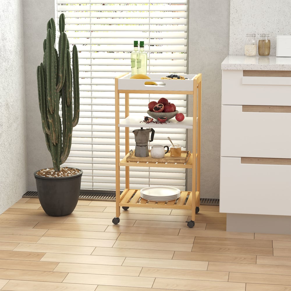 Carrito de cocina 40x30x76 cm blanco, madera natural - Maisons du Monde