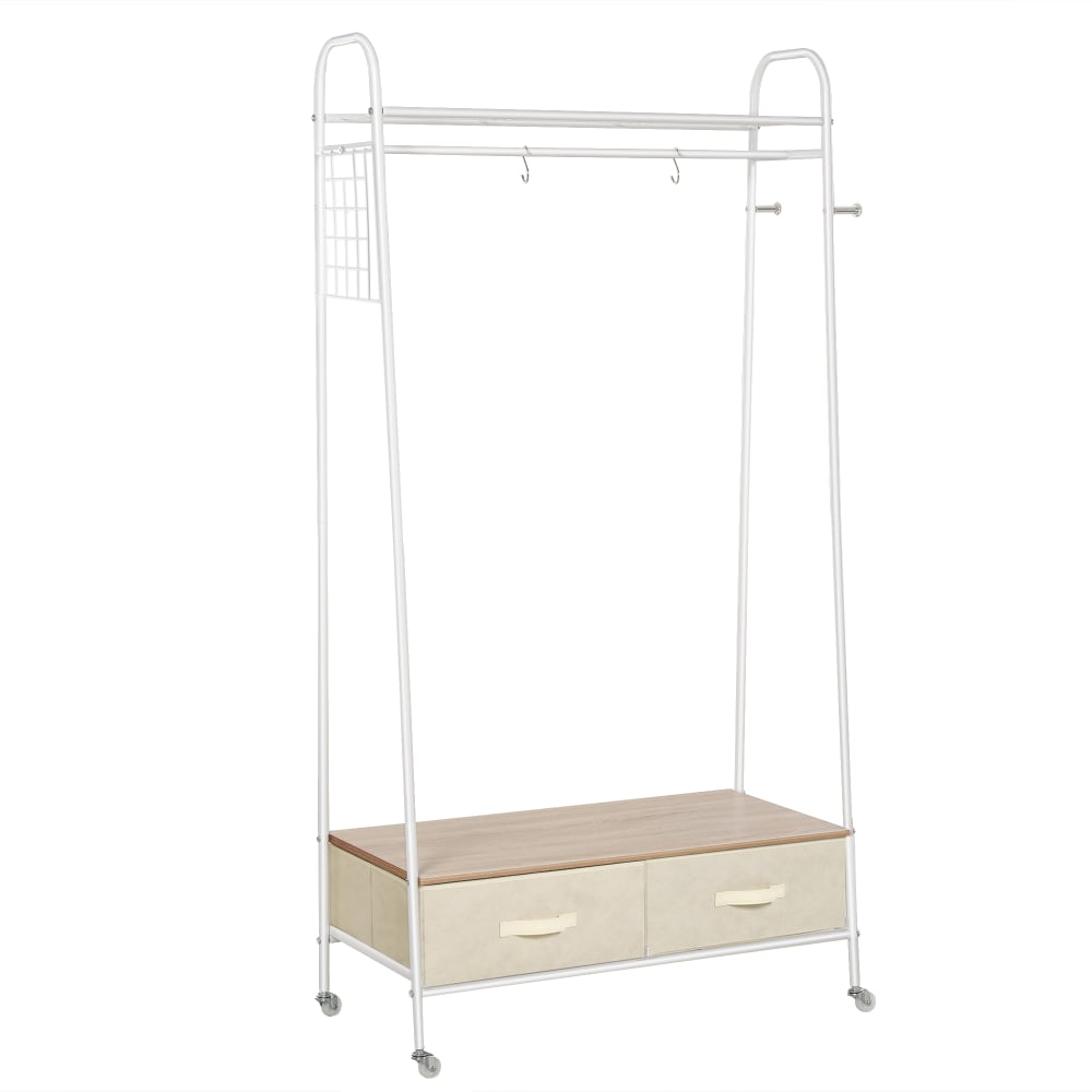 Perchero metálico con ruedas 99x47x185cm blanco y beige