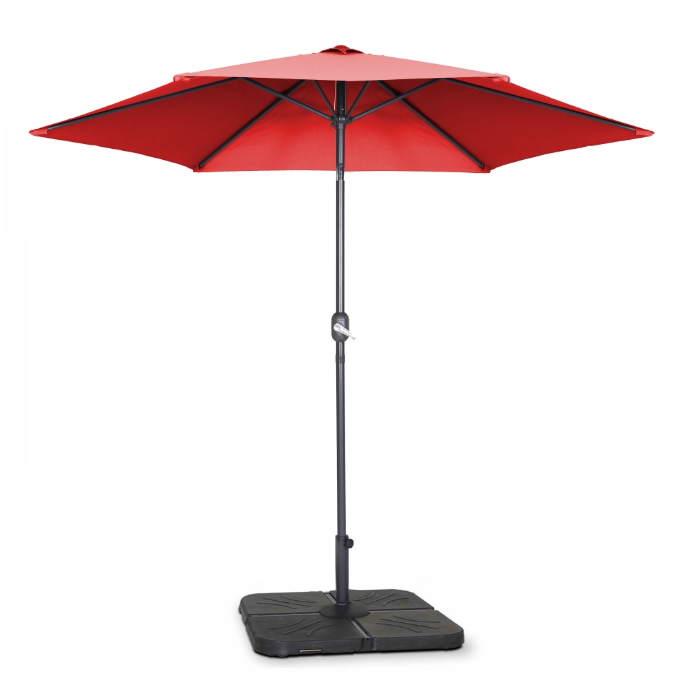 Parasol droit inclinable 3m et 4 dalles à lester remplissables rouge