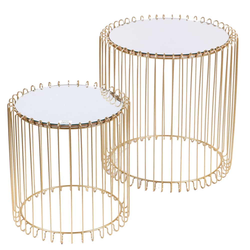 Set de 2 tables d'appoint miroir design doré