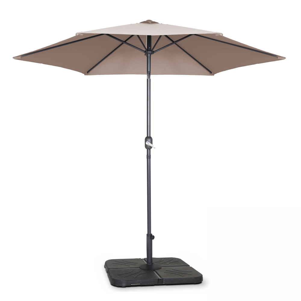 Parasol droit inclinable 3m et 4 dalles à lester remplissables taupe