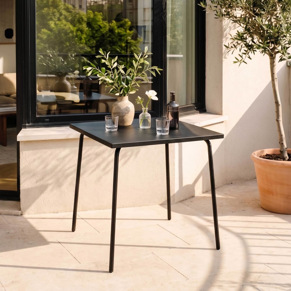 Mesa de jardín cuadrada de metal antracita - Maisons du Monde