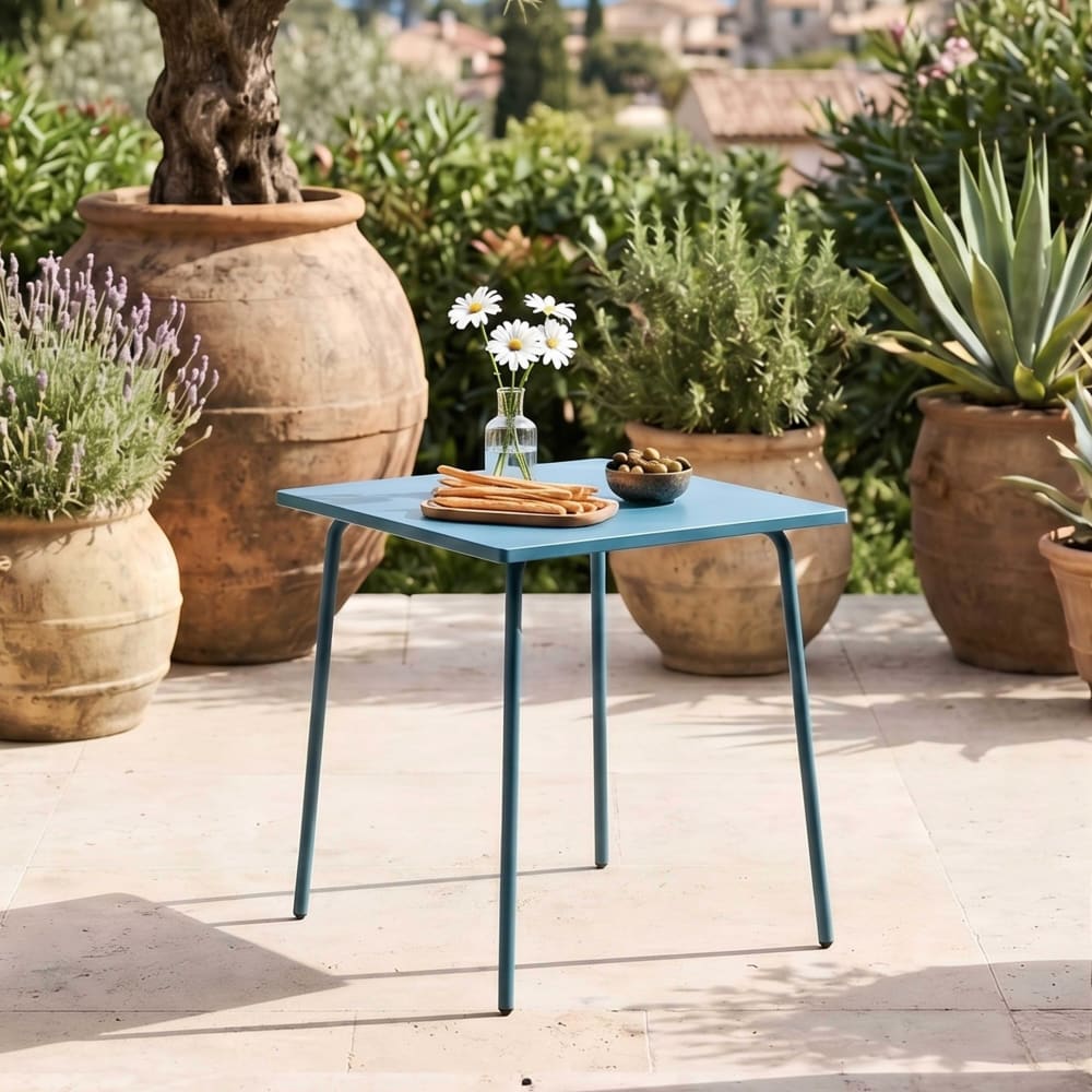 Mesa de jardín cuadrada de metal azul pacífico - Maisons du Monde