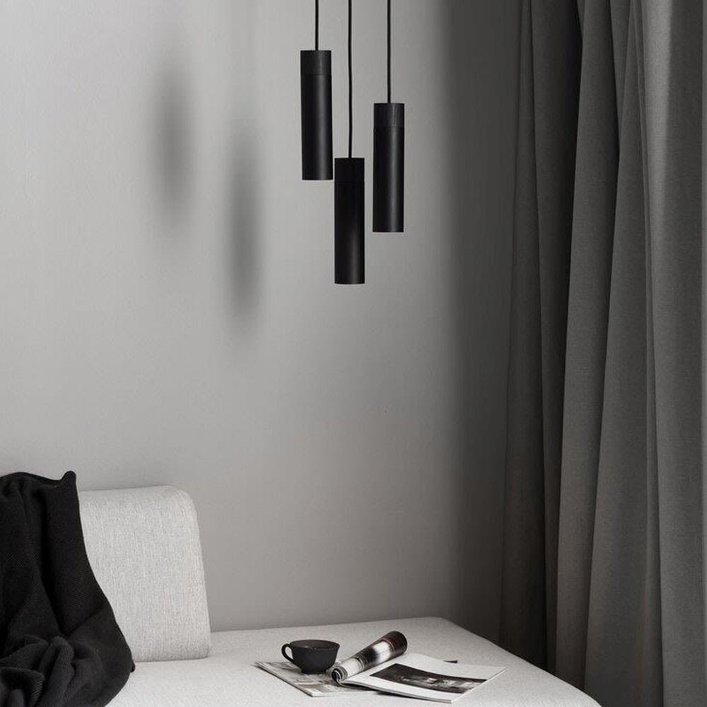 Lámpara de techo 3 luces negro de metal y madera cilíndrica alargada - Maisons du Monde