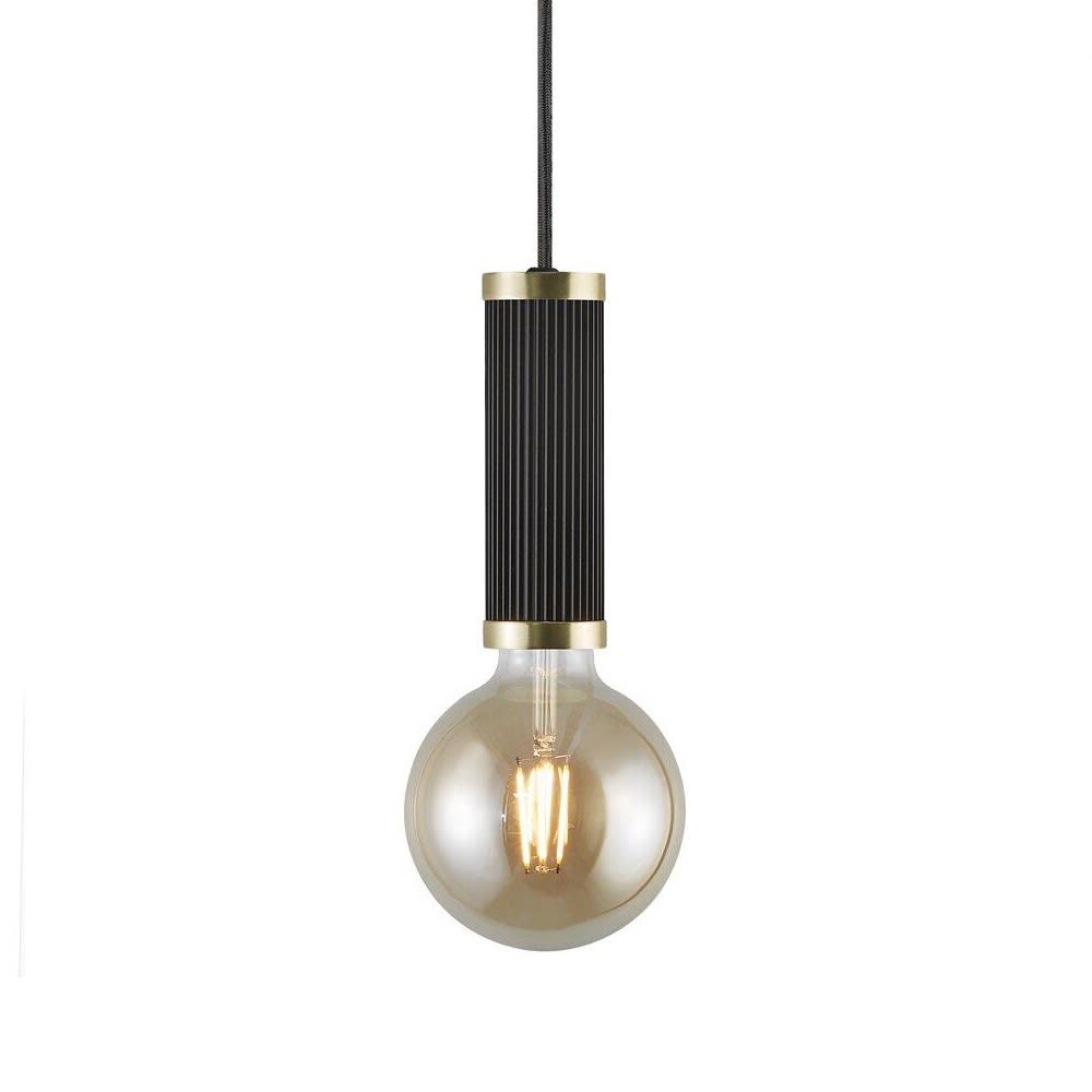 Lámpara de techo estilo pendel negro y latón ø 5,5cm alto 216,8 cm