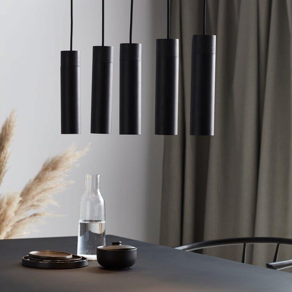 Lámpara regleta de techo 5 luces negro cilíndricas con pieza de madera - Maisons du Monde