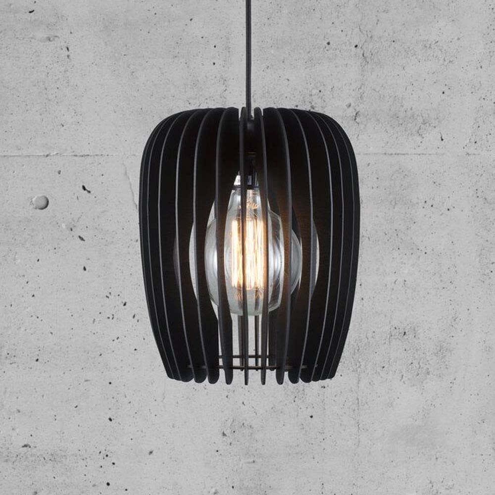 Plafonnier suspendu en bois noir avec abat-jour ouvert ø24 cm