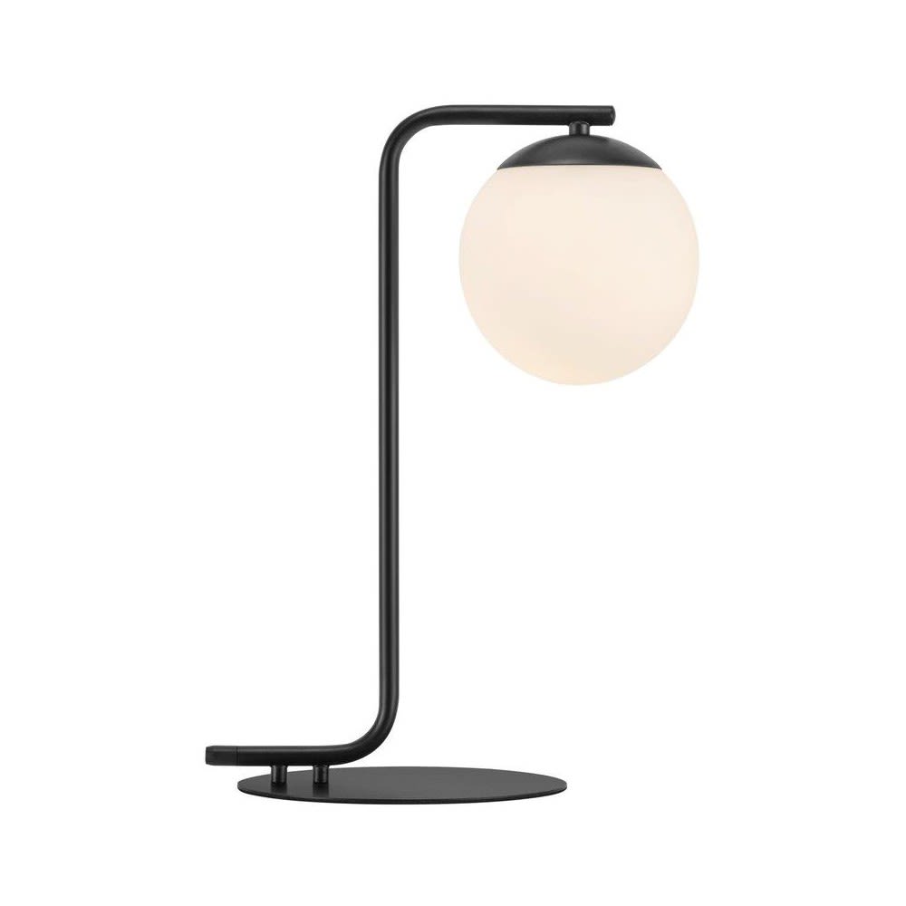 Lampe de table noire de style nordique avec boule en verre blanche Lampe de table noire de style nordique avec boule en verre blanche