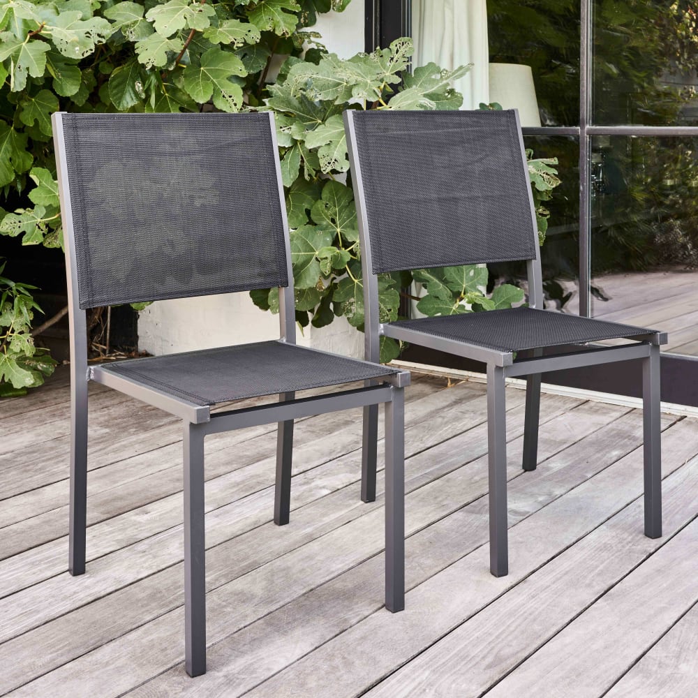 Conjunto de 2 sillas de jardín de aluminio y textileno negro - Maisons du Monde