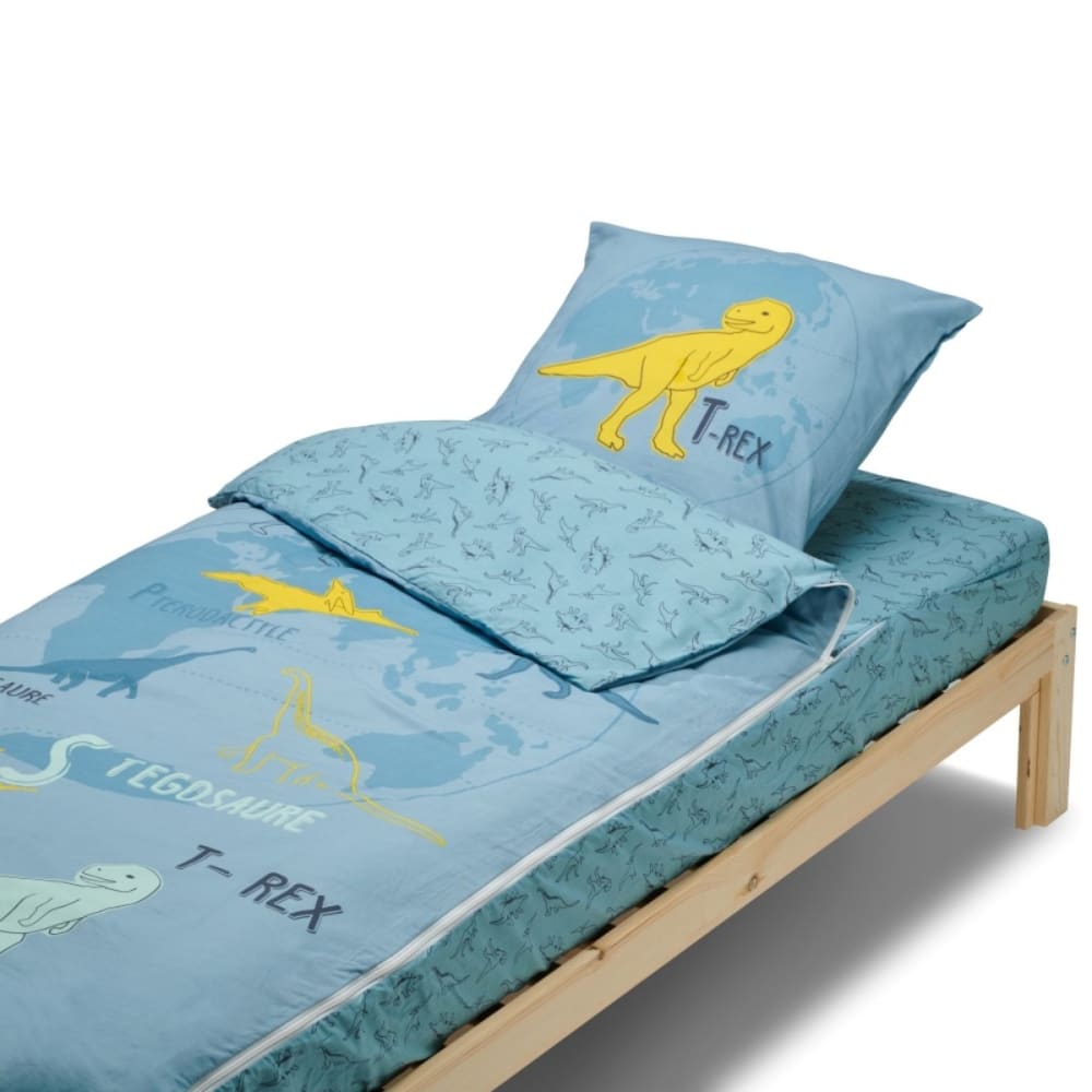 Bleu Câlin Parure de lit enfant sans couette motif dinosaure t-rex 90x190cm Bleu Certifié Oeko-Tex Coton - 190x0x90cm