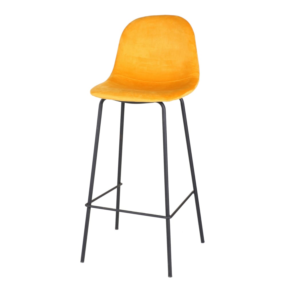 Tabouret de bar métal noir et assise velours jaune
