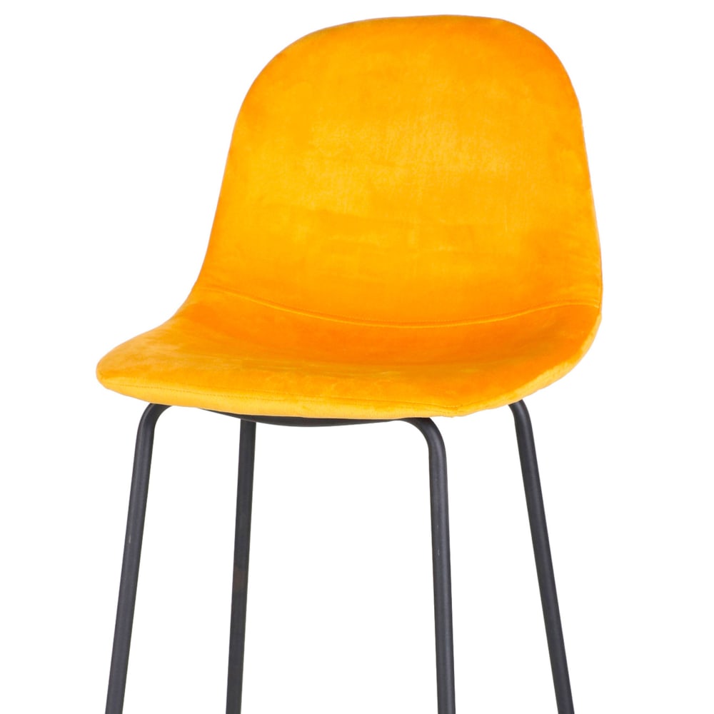 Tabouret de bar métal noir et assise velours jaune - Maisons du Monde