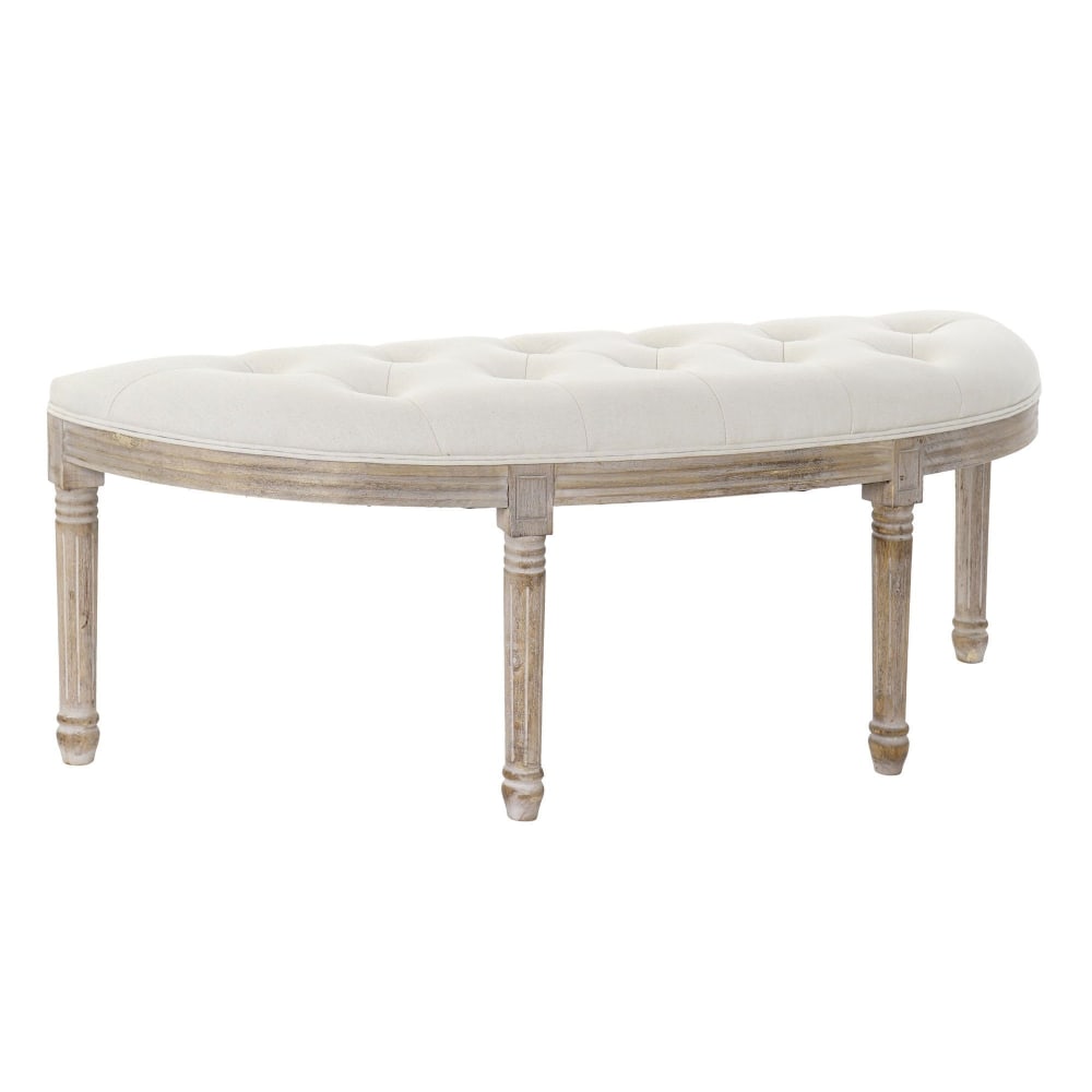 Wadiga Banquette demi-lune capitonnée classique bois et polyester beige