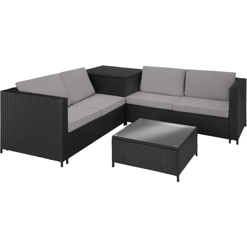 Set lounge da giardino in rattan 4 posti nero e grigio - Tectake
