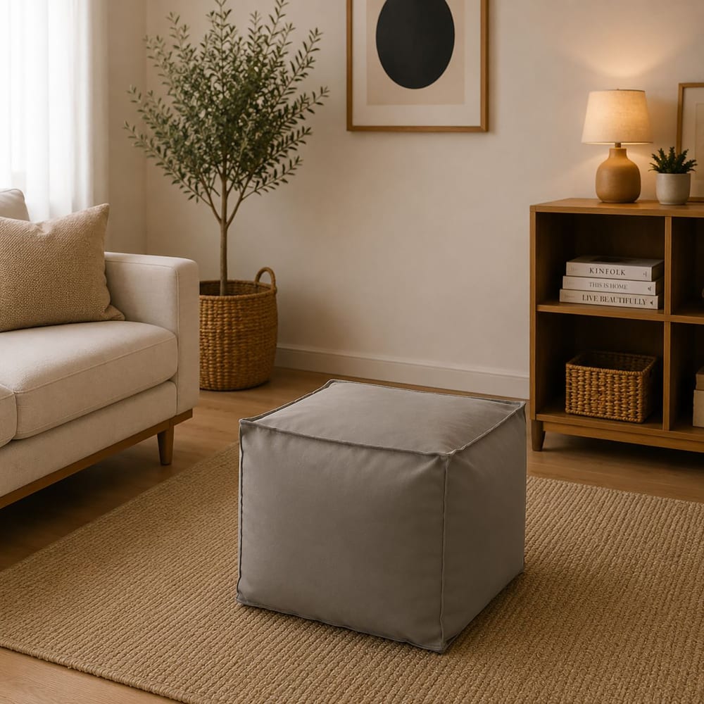 Pouf en tissu tourterelle 45x45 cm - Maisons du Monde