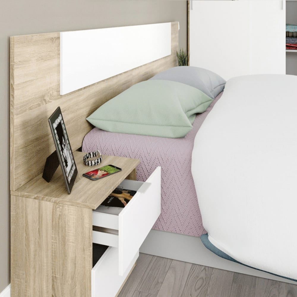 Cabezal con 2 mesitas roble canadian y blanco artik - Maisons du Monde