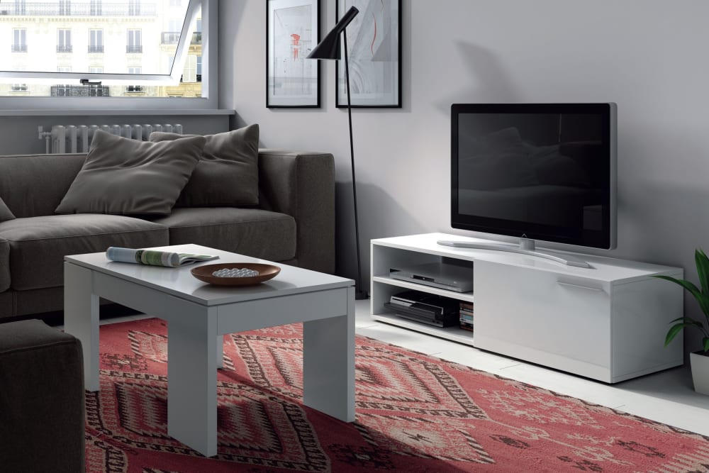 Table basse à plateau relevable - L100 x H43 cm - Blanc