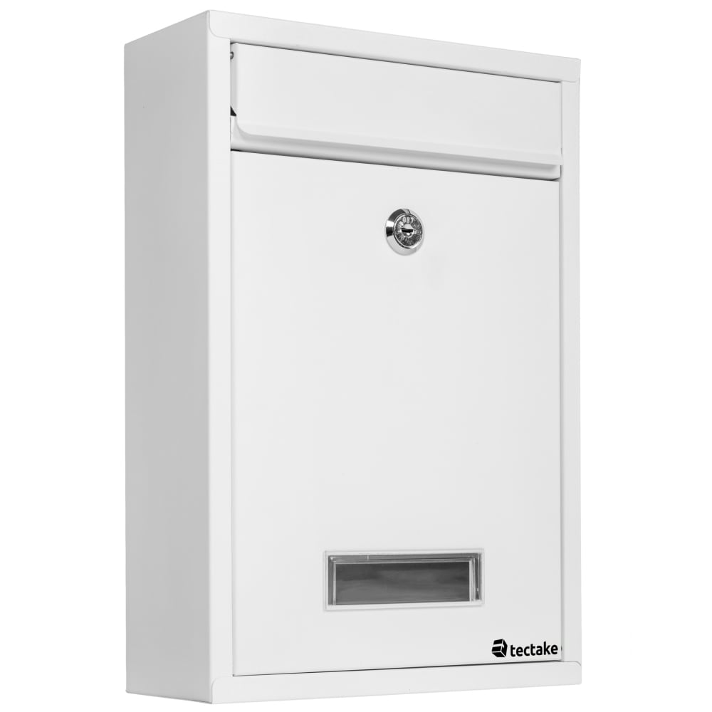 Boîte aux lettres en acier fente latérale et plaque nominative blanche
