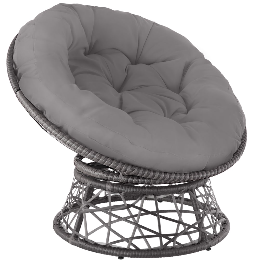 Fauteuil papasan en rotin rotatif Coussin rond confortable gris
