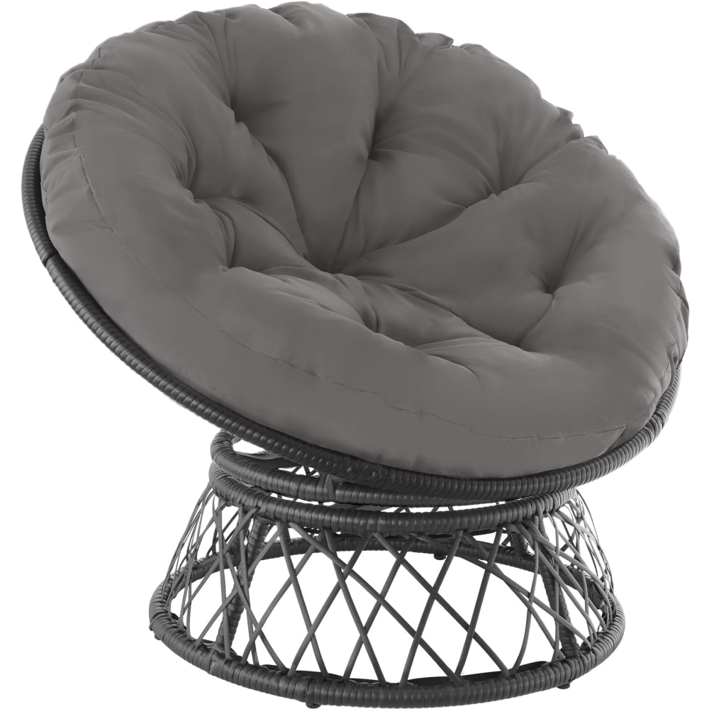Fauteuil papasan en résine tressée acier rotatif coussin rond noir