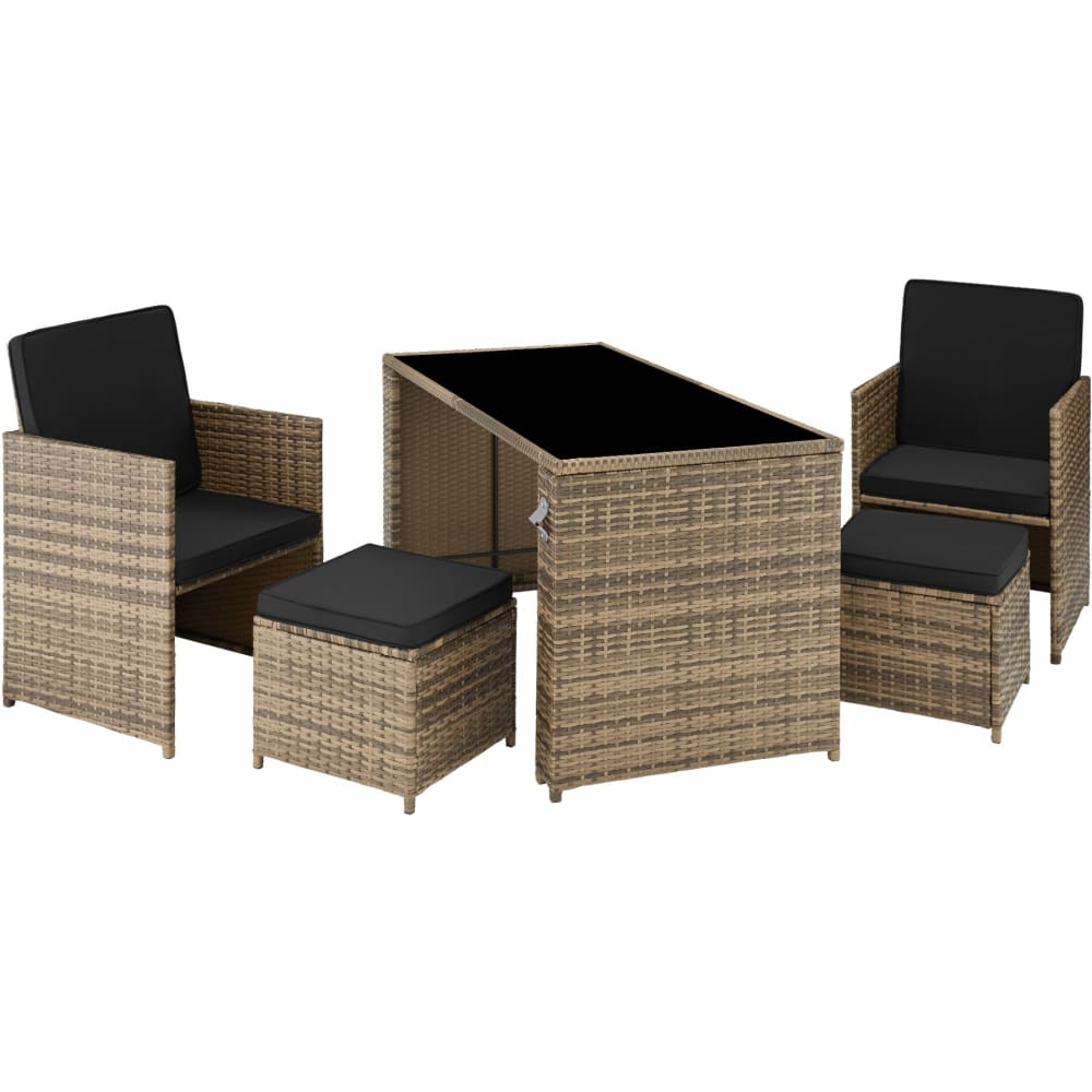 5 set rattan stabile, resistente uv, cuscini idrorepellenti,