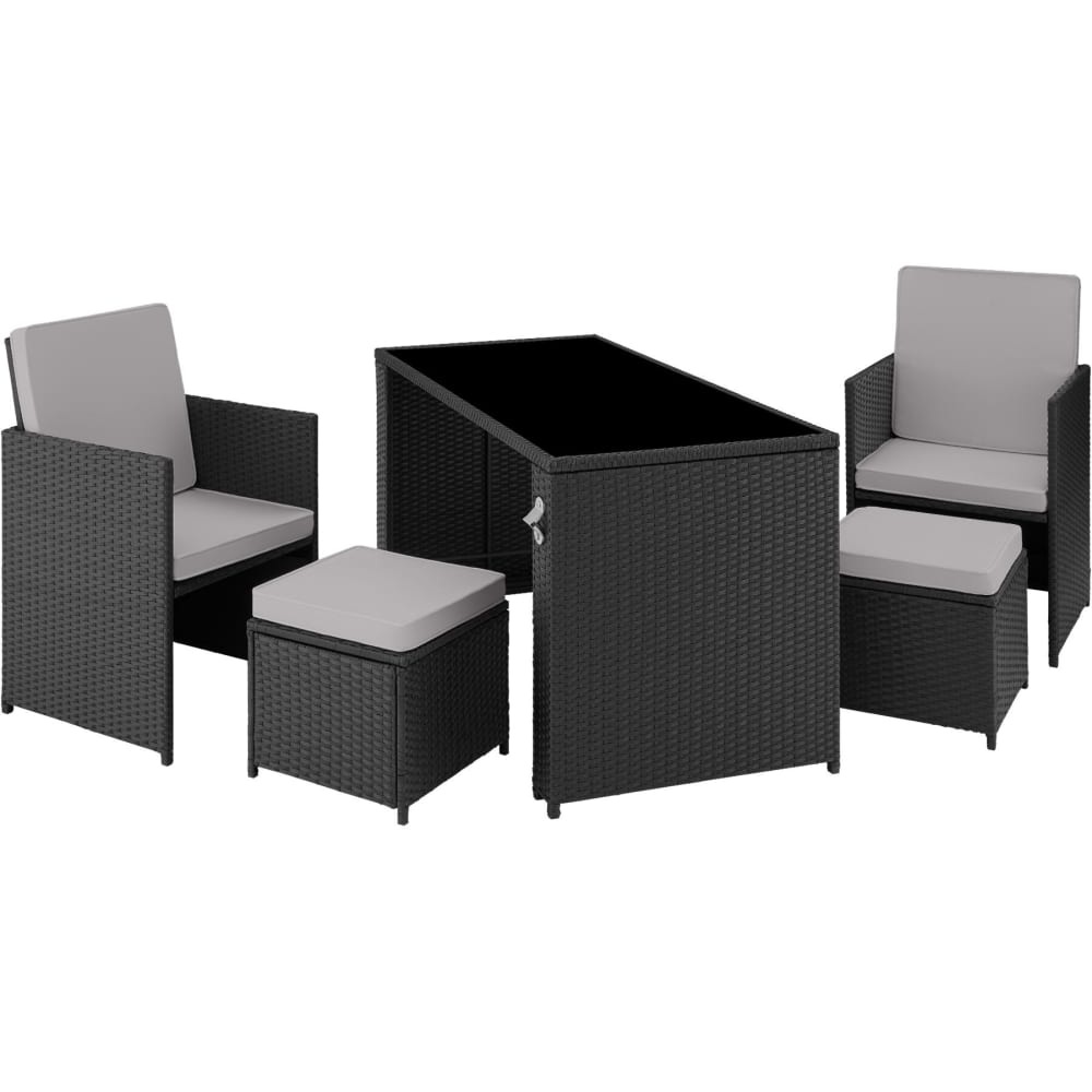 Salon de jardin 2 à 4 personnes Ouvre-bouteilles inclus noir/gris
