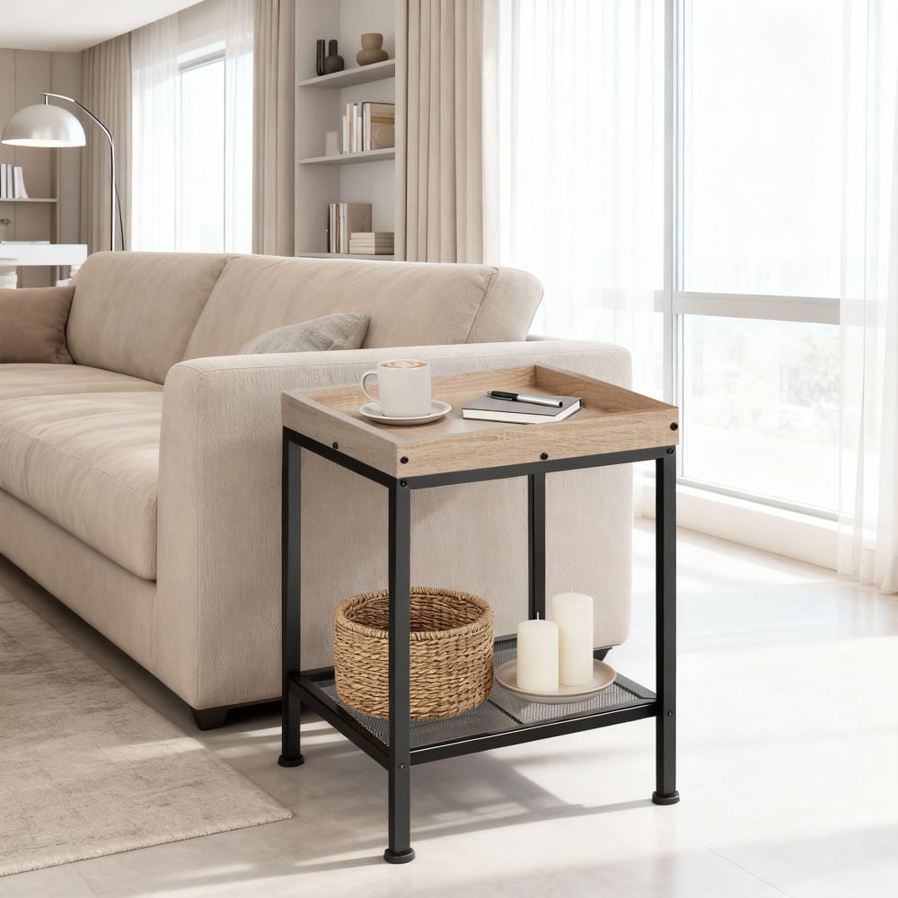 Tavolino stile industriale 41,5 x 41 x 56 cm legno chiaro - Modello Industriale - LEGNO