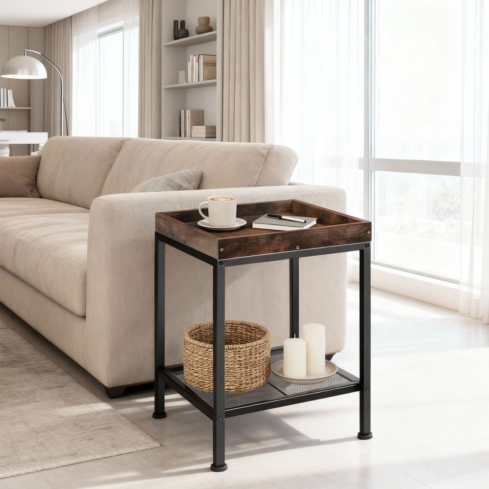 Tavolino stile industriale 41,5 x 41 x 56 cm legno scuro - Modello Industriale - LEGNO